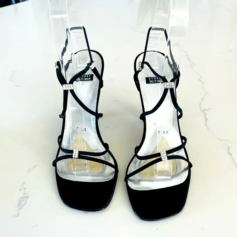 Stuart Weitzman | Strappy Heels w/ Rhinestone Detail - Picture 3 of 13